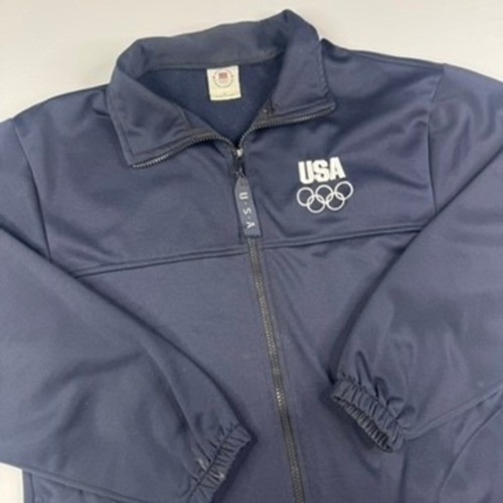 Vintage USA Olympic Committee Track Jacket Mens Medium Navy Blue Full Zip USA